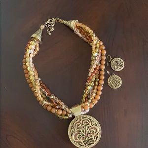 Set of Earrings and Beaded Necklace